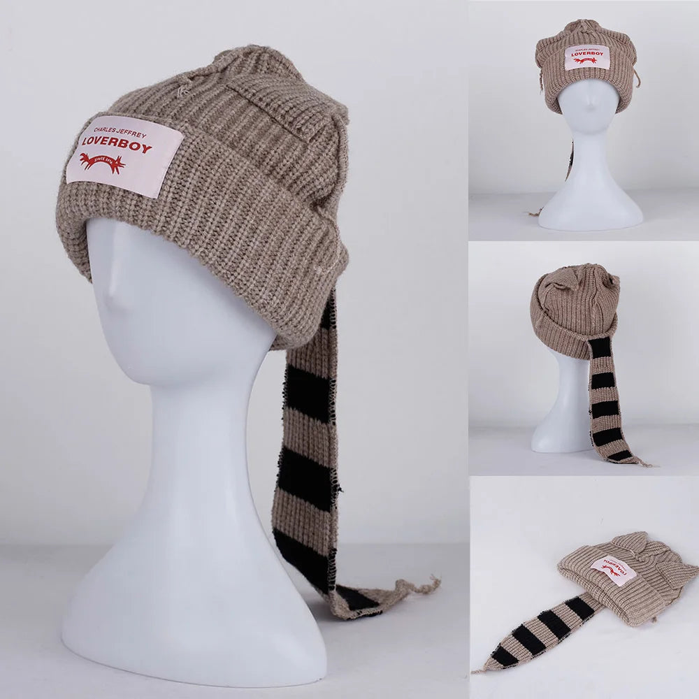 2022 Winter Skullies Cute Women Long ears  fox Hat Crochet Knitted Hat Costume Beanie Hats Women christmas Gift Hip-hop Cap