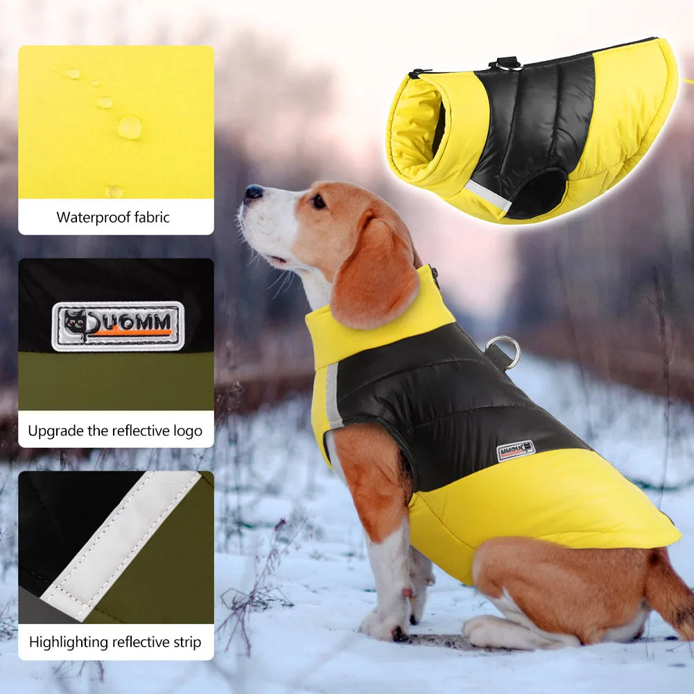 Warm Cotton Waterproof Dog Jacket Vest with Reflective Strips Winter Puppy French Bulldog Clothes for Small Large Dogs