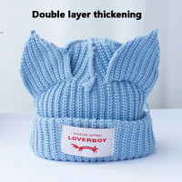 2022 Winter Skullies Cute Women Long ears  fox Hat Crochet Knitted Hat Costume Beanie Hats Women christmas Gift Hip-hop Cap