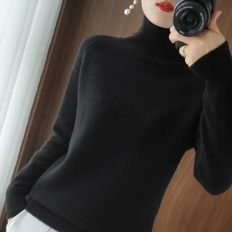Turtleneck Pullover Fall/winter Cashmere Sweater Women Pure Color Casual Long-sleeved Loose Pullover Bottoming Women's