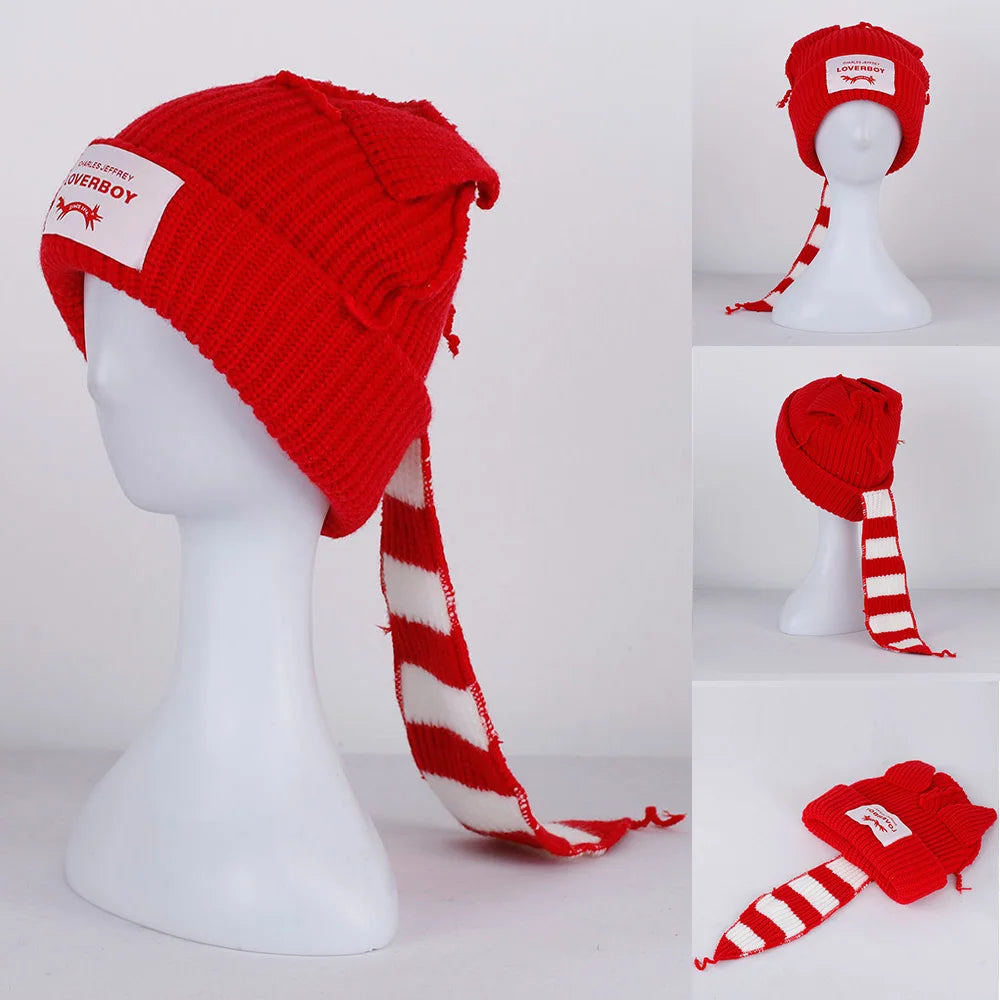 2022 Winter Skullies Cute Women Long ears  fox Hat Crochet Knitted Hat Costume Beanie Hats Women christmas Gift Hip-hop Cap