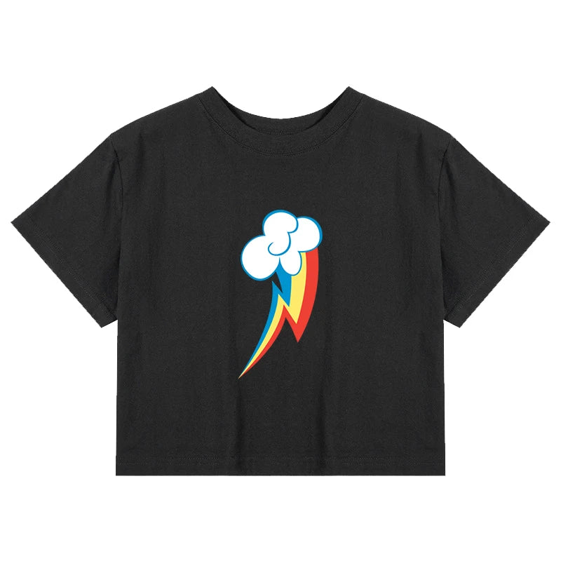 Rainbow Dash Cutie Graphics Design Cute Sexy Crop Tee Women's Street Fashion Rock Style T-Shirts High-Quality Anime Casual Tops