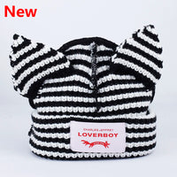 2022 Winter Skullies Cute Women Long ears  fox Hat Crochet Knitted Hat Costume Beanie Hats Women christmas Gift Hip-hop Cap