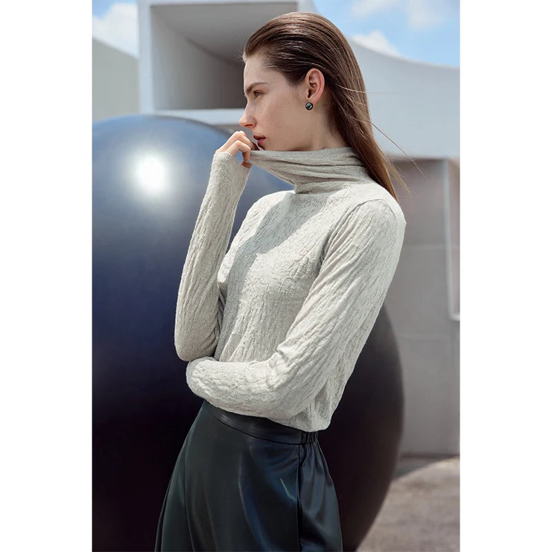 AMII Minimalist 2025 Spring Turtleneck Sweater for Women Winter Slim Warm Solid Long Sleeve Simple Pullover Female Tops 12323145