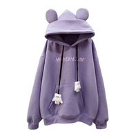Winter New Women's Hoodie High Street Patch Pockets Cartoon Ear Decor Oversize Loose Sweatshirts Outerwear Top Pullover Warm