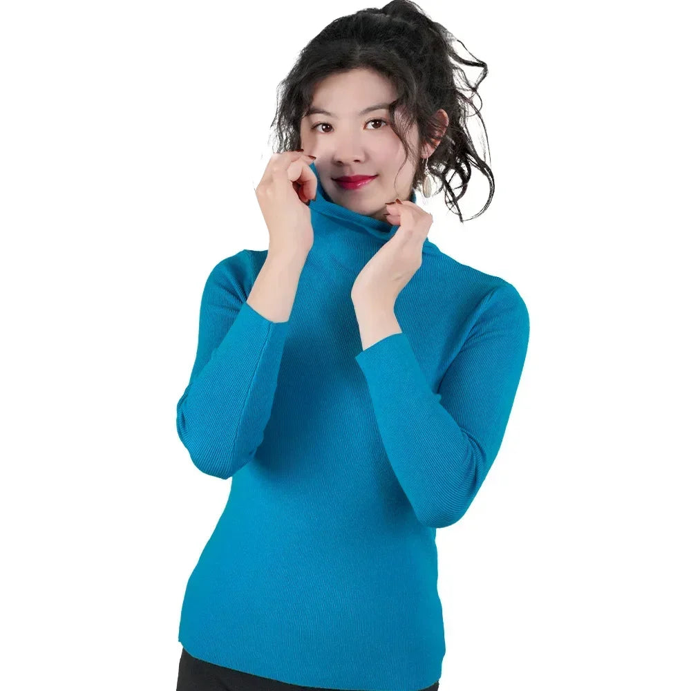 2025 Women Pullovers Turtleneck Sweater Solid Color Pile Neck Knitwear Autumn Winter Warm Jumper Tops Pull Femme Christmas Gift
