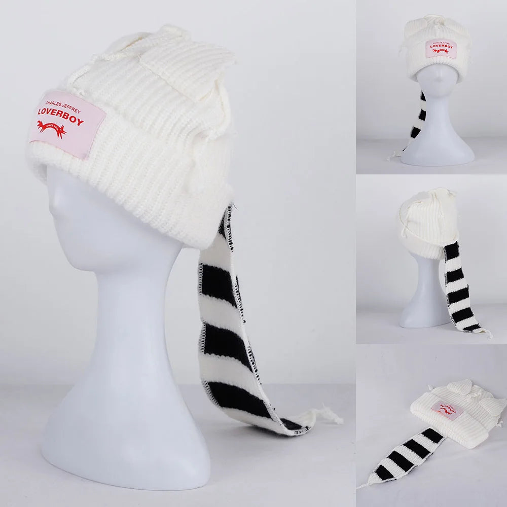 2022 Winter Skullies Cute Women Long ears  fox Hat Crochet Knitted Hat Costume Beanie Hats Women christmas Gift Hip-hop Cap