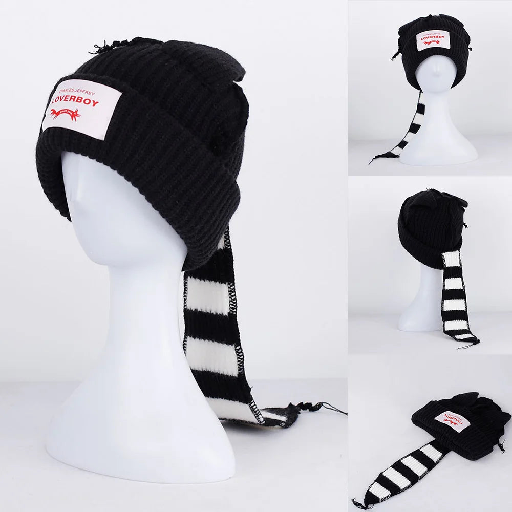 2022 Winter Skullies Cute Women Long ears  fox Hat Crochet Knitted Hat Costume Beanie Hats Women christmas Gift Hip-hop Cap