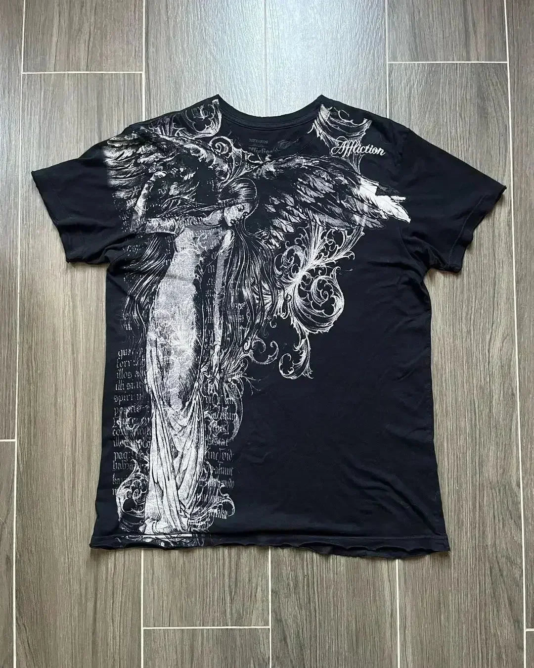 90s Affliction Dark Angel Wings T-shirt Woman Street American Dark Fashion Street Style With Antique Details Man Short Sleeves