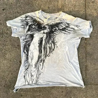 90s Affliction Dark Angel Wings T-shirt Woman Street American Dark Fashion Street Style With Antique Details Man Short Sleeves