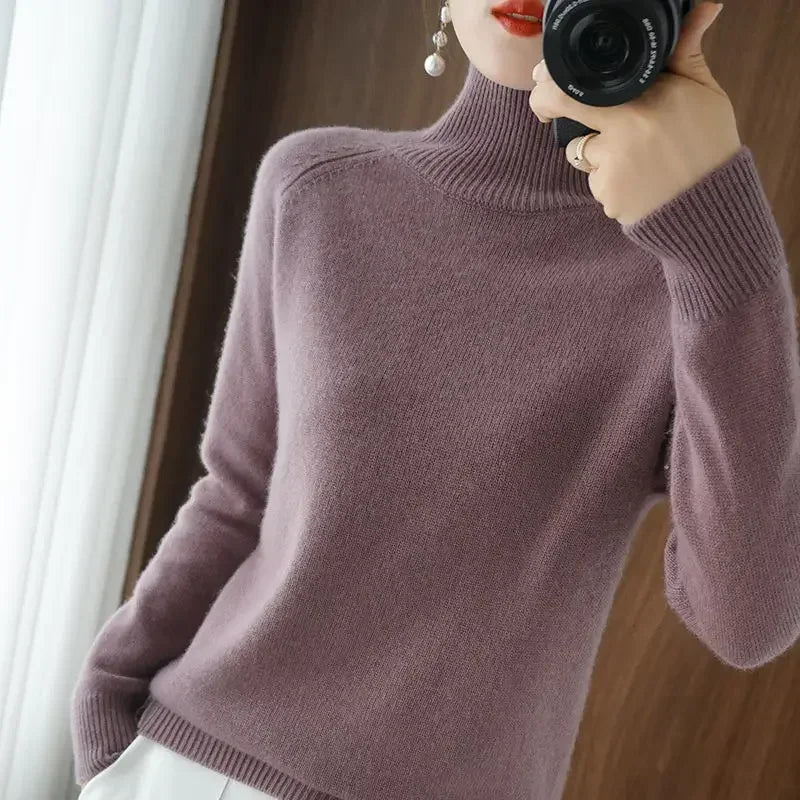 Turtleneck Pullover Fall/winter Cashmere Sweater Women Pure Color Casual Long-sleeved Loose Pullover Bottoming Women's