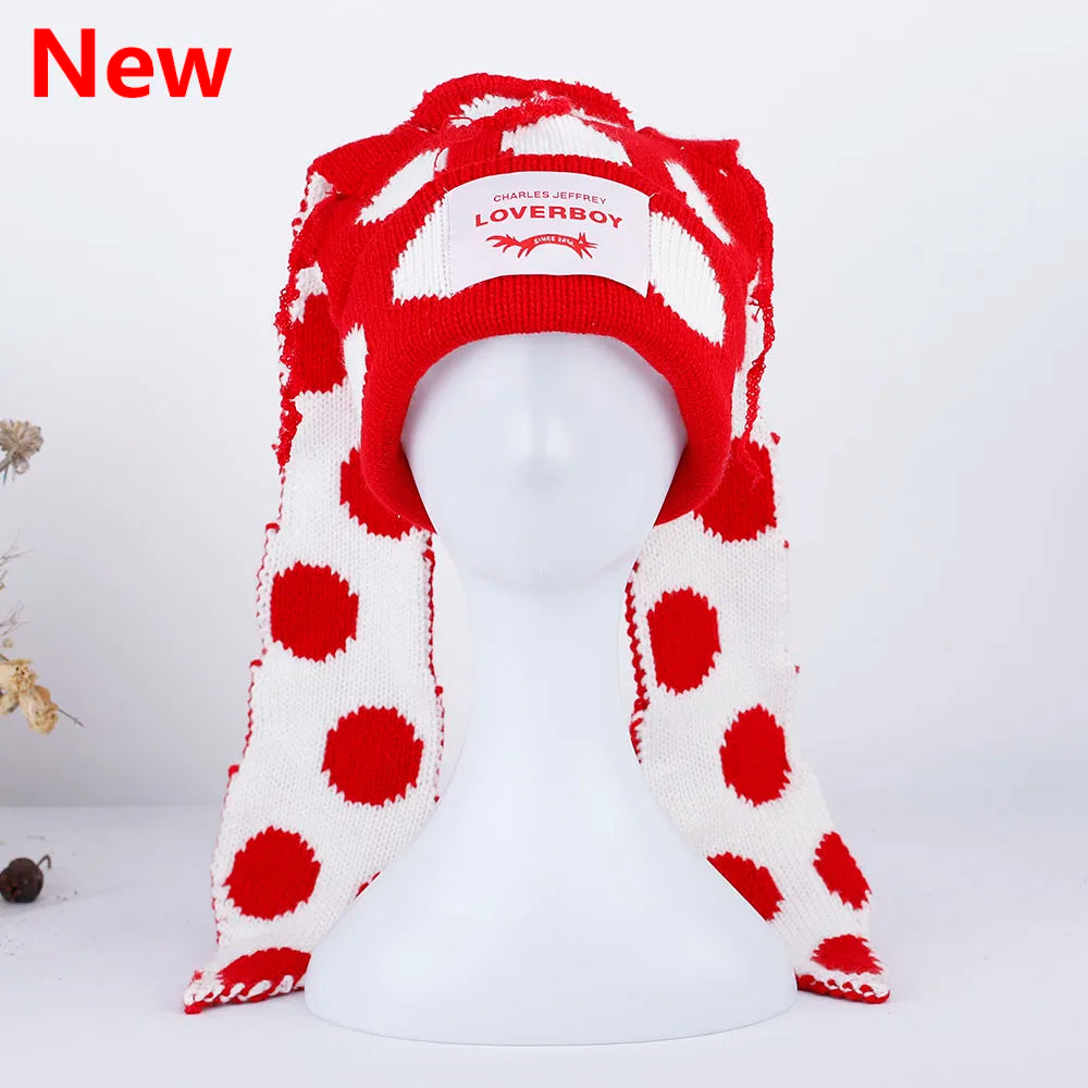 2022 Winter Skullies Cute Women Long ears  fox Hat Crochet Knitted Hat Costume Beanie Hats Women christmas Gift Hip-hop Cap
