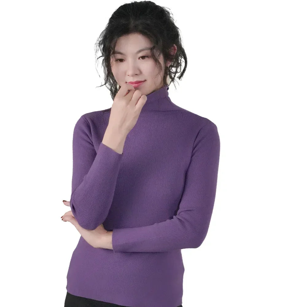 2025 Women Pullovers Turtleneck Sweater Solid Color Pile Neck Knitwear Autumn Winter Warm Jumper Tops Pull Femme Christmas Gift