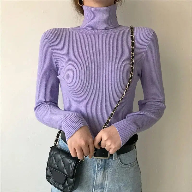 Women's Sweater Knitted Pullover Sweater Women New Sweaters Ladies Turtleneck Top Women Bottoming Jumper Winter Clothes Woman