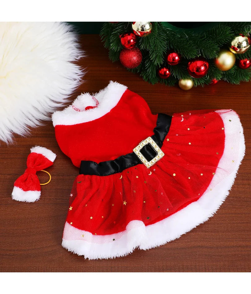 1 Set Dog Christmas Costume Dog Santa Claus Apparel Dress Puppy Winter Dressing  Holiday Party Costume Dog Apparel With Bow