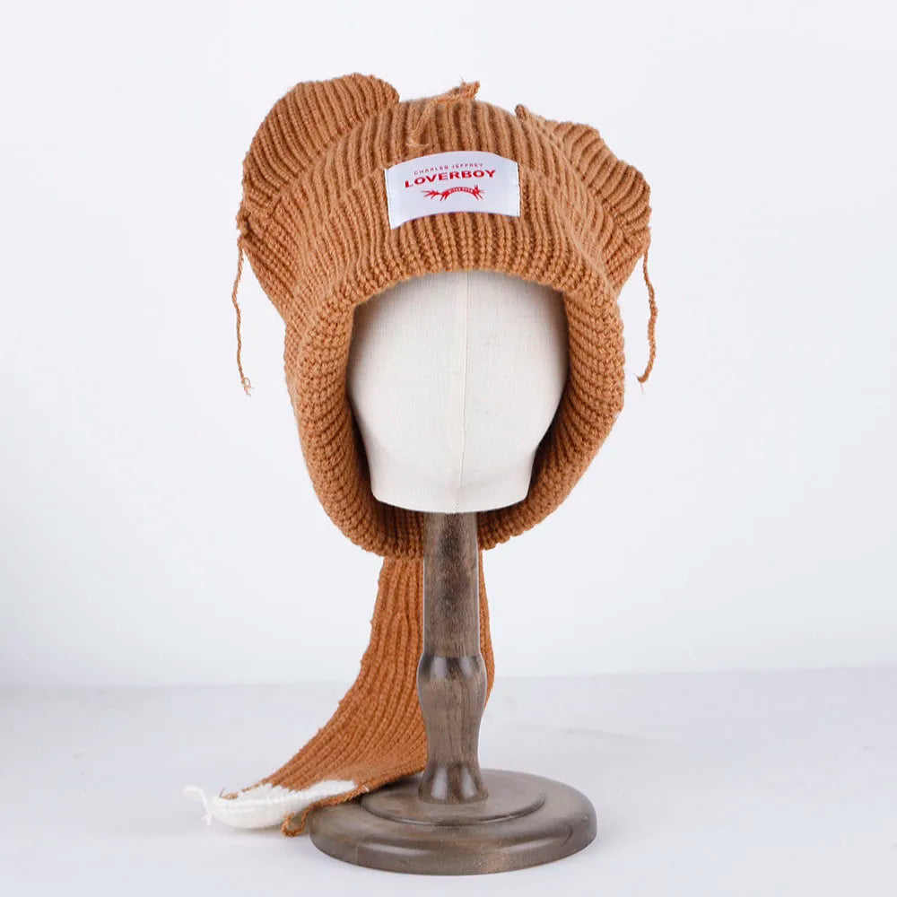 2022 Winter Skullies Cute Women Long ears  fox Hat Crochet Knitted Hat Costume Beanie Hats Women christmas Gift Hip-hop Cap