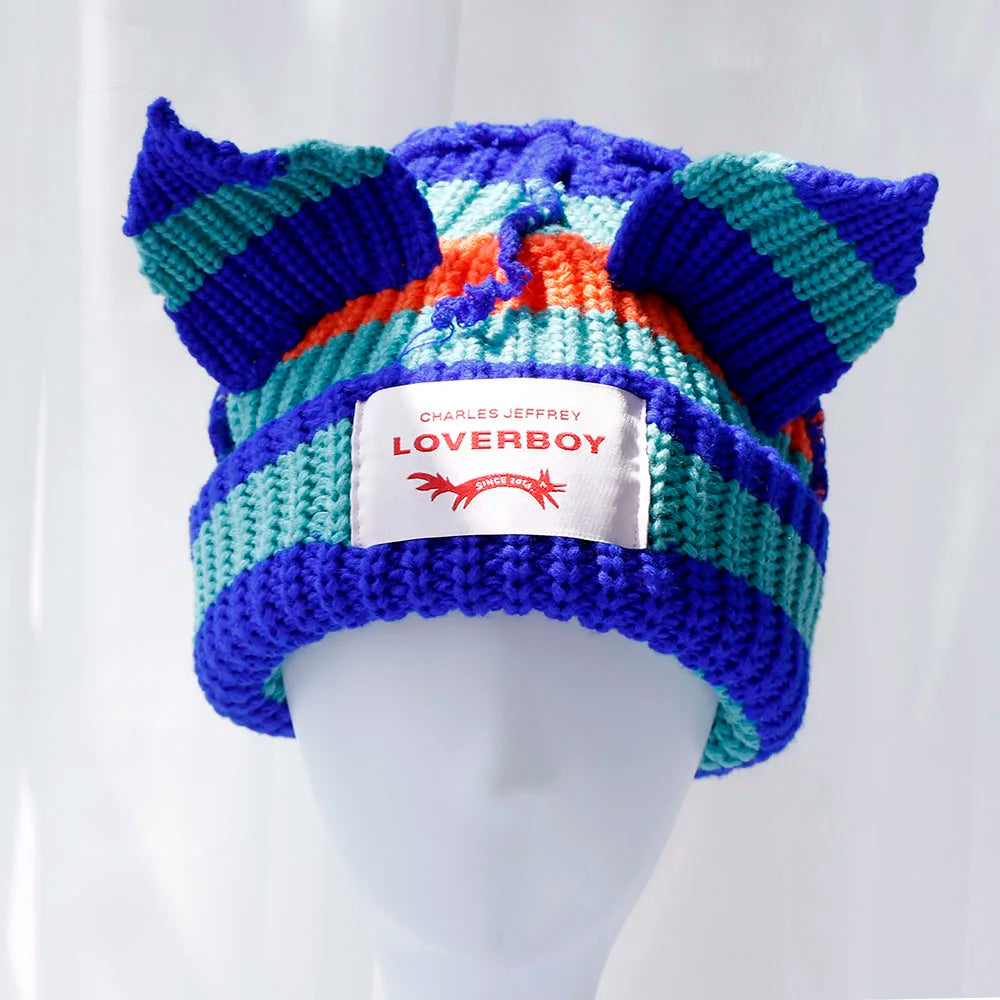 2022 Winter Skullies Cute Women Long ears  fox Hat Crochet Knitted Hat Costume Beanie Hats Women christmas Gift Hip-hop Cap