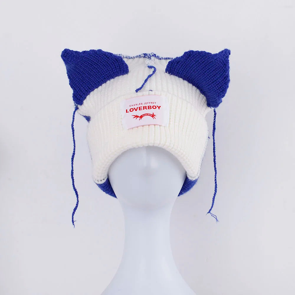 2022 Winter Skullies Cute Women Long ears  fox Hat Crochet Knitted Hat Costume Beanie Hats Women christmas Gift Hip-hop Cap