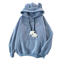 Winter New Women's Hoodie High Street Patch Pockets Cartoon Ear Decor Oversize Loose Sweatshirts Outerwear Top Pullover Warm
