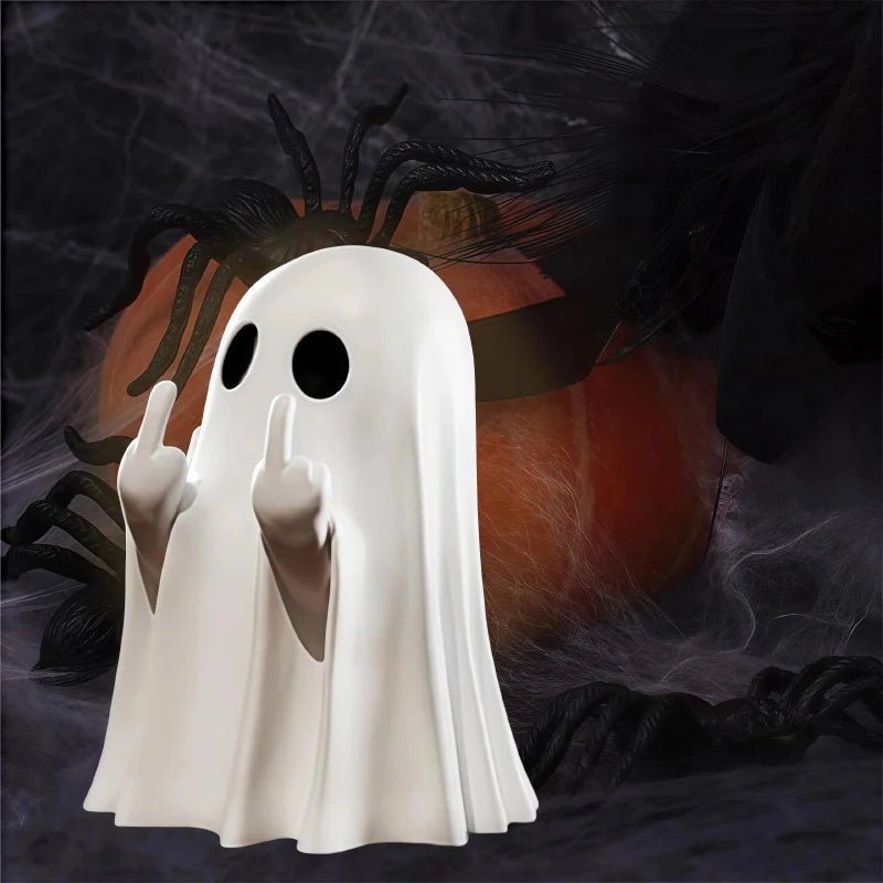 Cute Middle Finger Ghost Statue, Small Halloween Decor for Home, Centerpiece for Coffee Table, Adorable Horror Figure