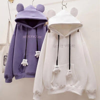 Winter New Women's Hoodie High Street Patch Pockets Cartoon Ear Decor Oversize Loose Sweatshirts Outerwear Top Pullover Warm