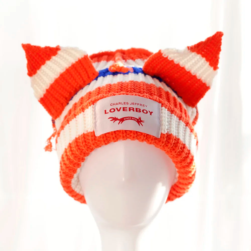 2022 Winter Skullies Cute Women Long ears  fox Hat Crochet Knitted Hat Costume Beanie Hats Women christmas Gift Hip-hop Cap