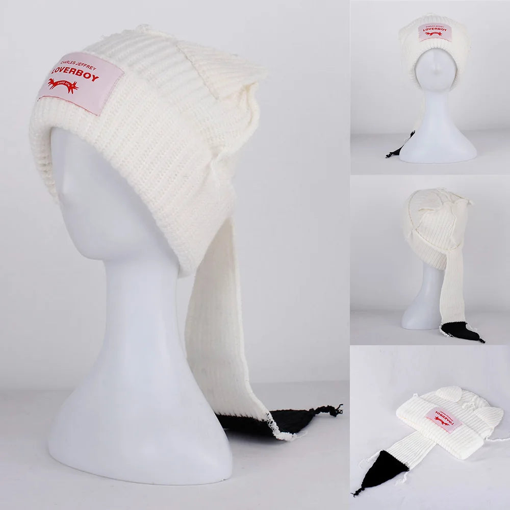 2022 Winter Skullies Cute Women Long ears  fox Hat Crochet Knitted Hat Costume Beanie Hats Women christmas Gift Hip-hop Cap