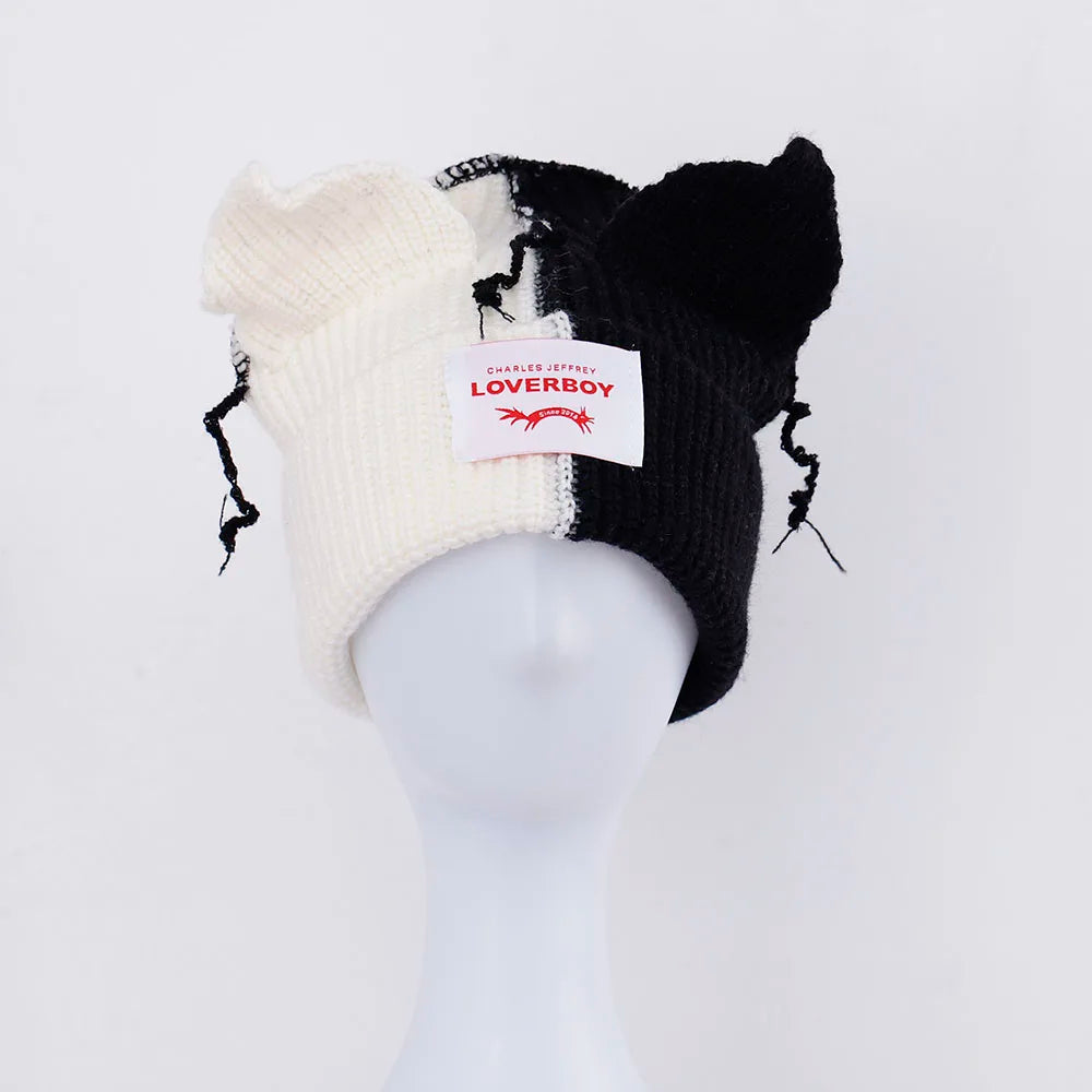 2022 Winter Skullies Cute Women Long ears  fox Hat Crochet Knitted Hat Costume Beanie Hats Women christmas Gift Hip-hop Cap