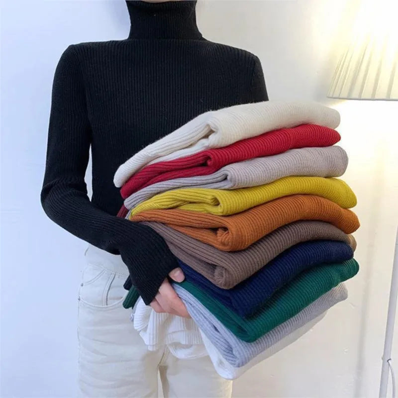 Women's Sweater Knitted Pullover Sweater Women New Sweaters Ladies Turtleneck Top Women Bottoming Jumper Winter Clothes Woman