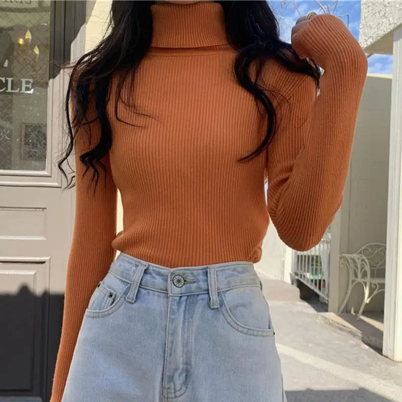 Women's Sweater Knitted Pullover Sweater Women New Sweaters Ladies Turtleneck Top Women Bottoming Jumper Winter Clothes Woman