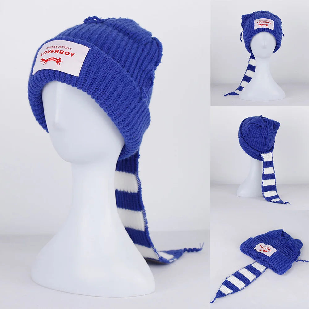 2022 Winter Skullies Cute Women Long ears  fox Hat Crochet Knitted Hat Costume Beanie Hats Women christmas Gift Hip-hop Cap