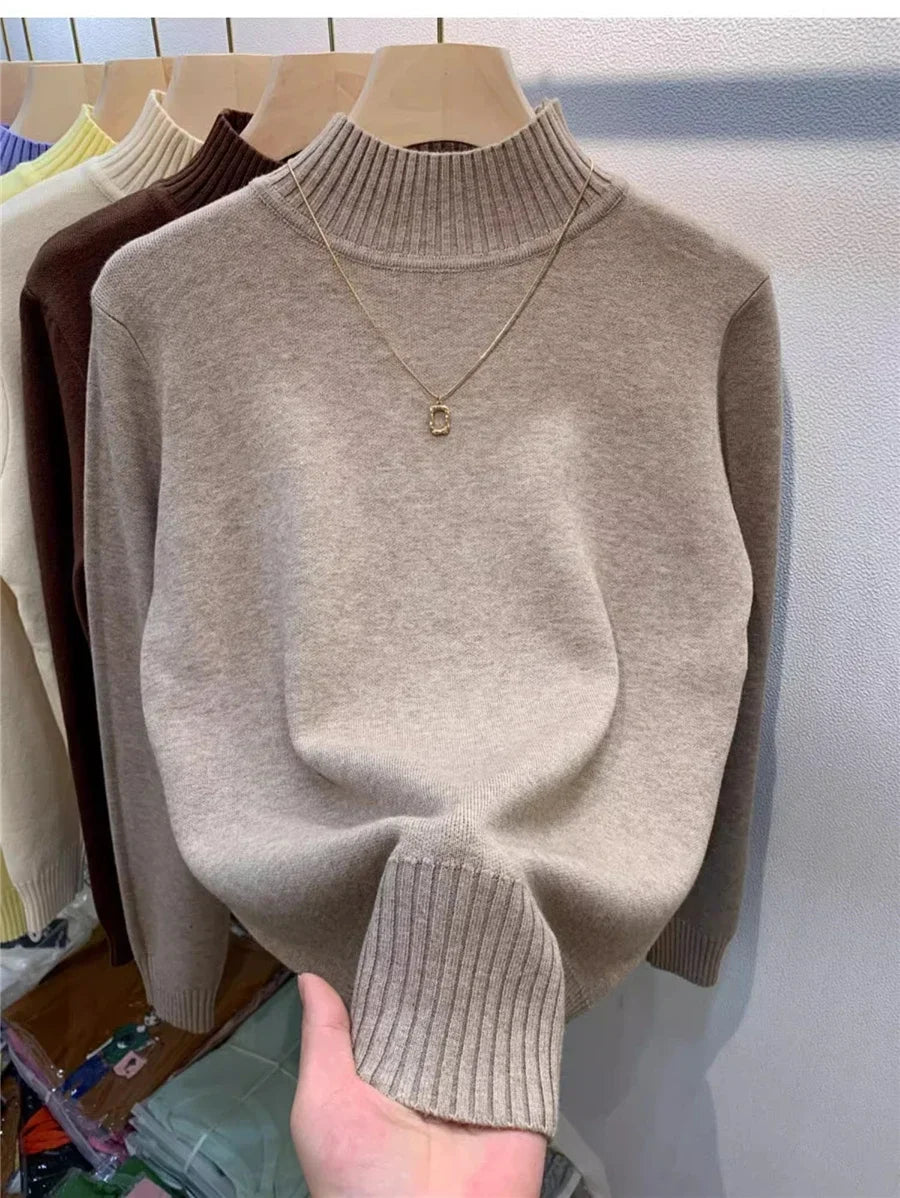 Candy Color Half Turtleneck Sweater Pullover Women Fall Winter Slim Soft Knitwear Jumper Korean Casual Warm Knit Long Sleeve Top