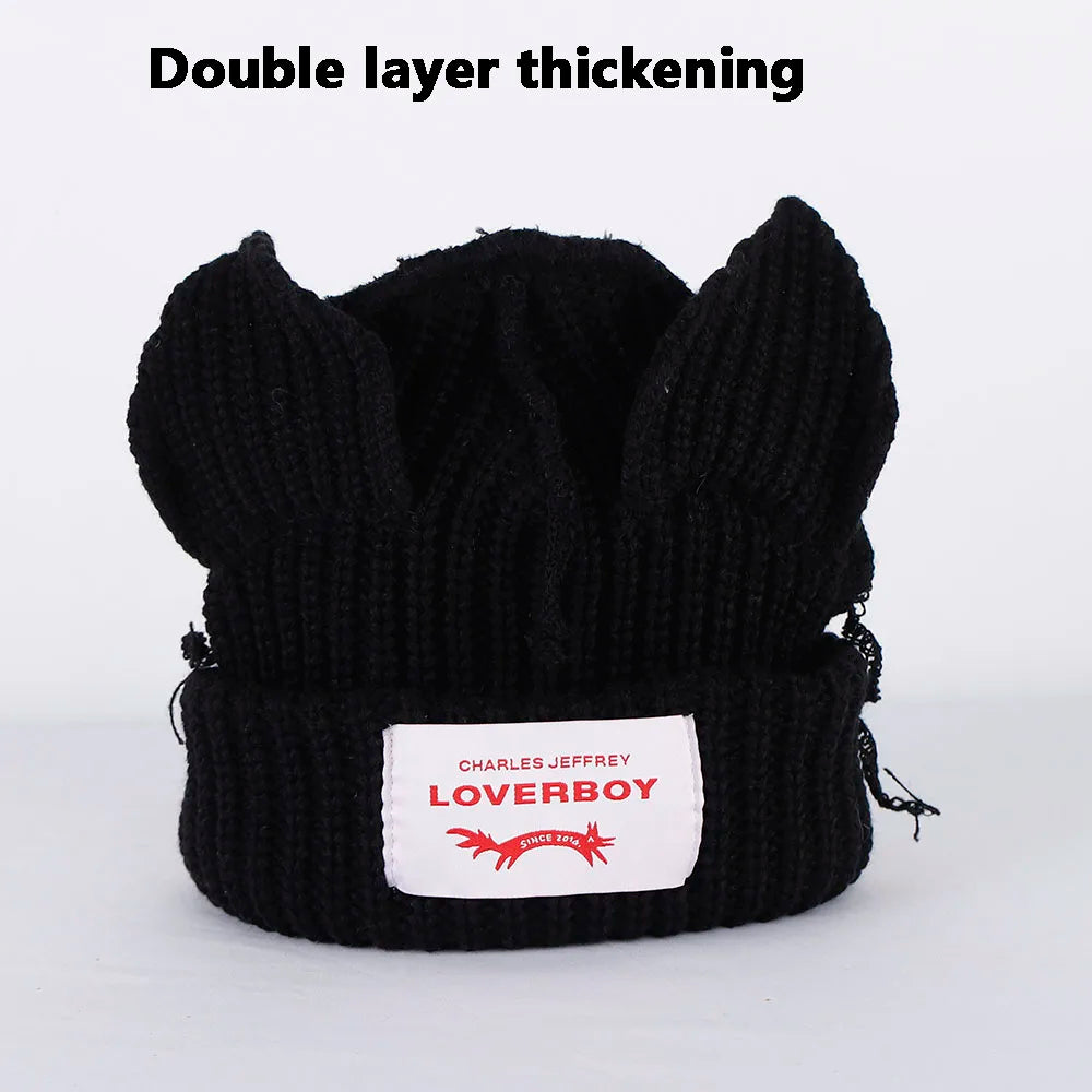 2022 Winter Skullies Cute Women Long ears  fox Hat Crochet Knitted Hat Costume Beanie Hats Women christmas Gift Hip-hop Cap