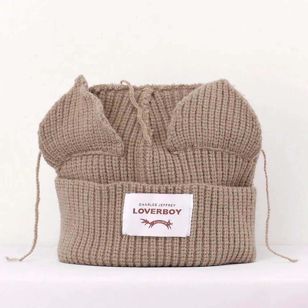 2022 Winter Skullies Cute Women Long ears  fox Hat Crochet Knitted Hat Costume Beanie Hats Women christmas Gift Hip-hop Cap