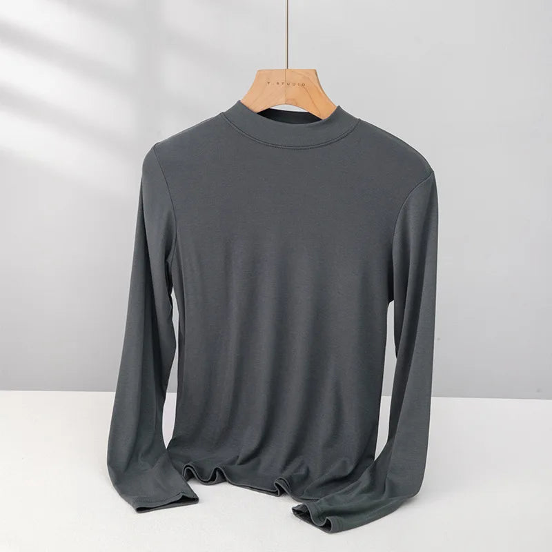 Women T-shirt Warm Long Sleeve Autumn Winter Half Turtleneck High Strecth Bottoming Shirts Fashion Korean Winter Inner Basic Top