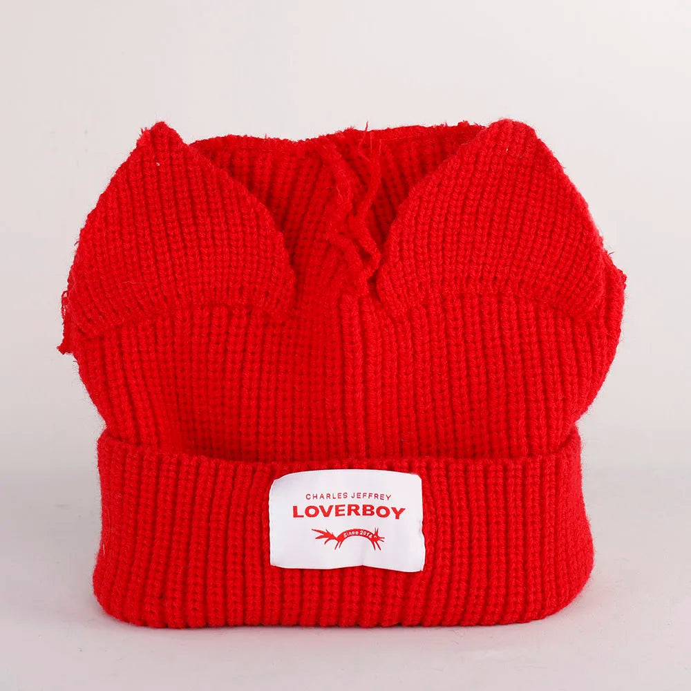 2022 Winter Skullies Cute Women Long ears  fox Hat Crochet Knitted Hat Costume Beanie Hats Women christmas Gift Hip-hop Cap