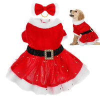 1 Set Dog Christmas Costume Dog Santa Claus Apparel Dress Puppy Winter Dressing  Holiday Party Costume Dog Apparel With Bow