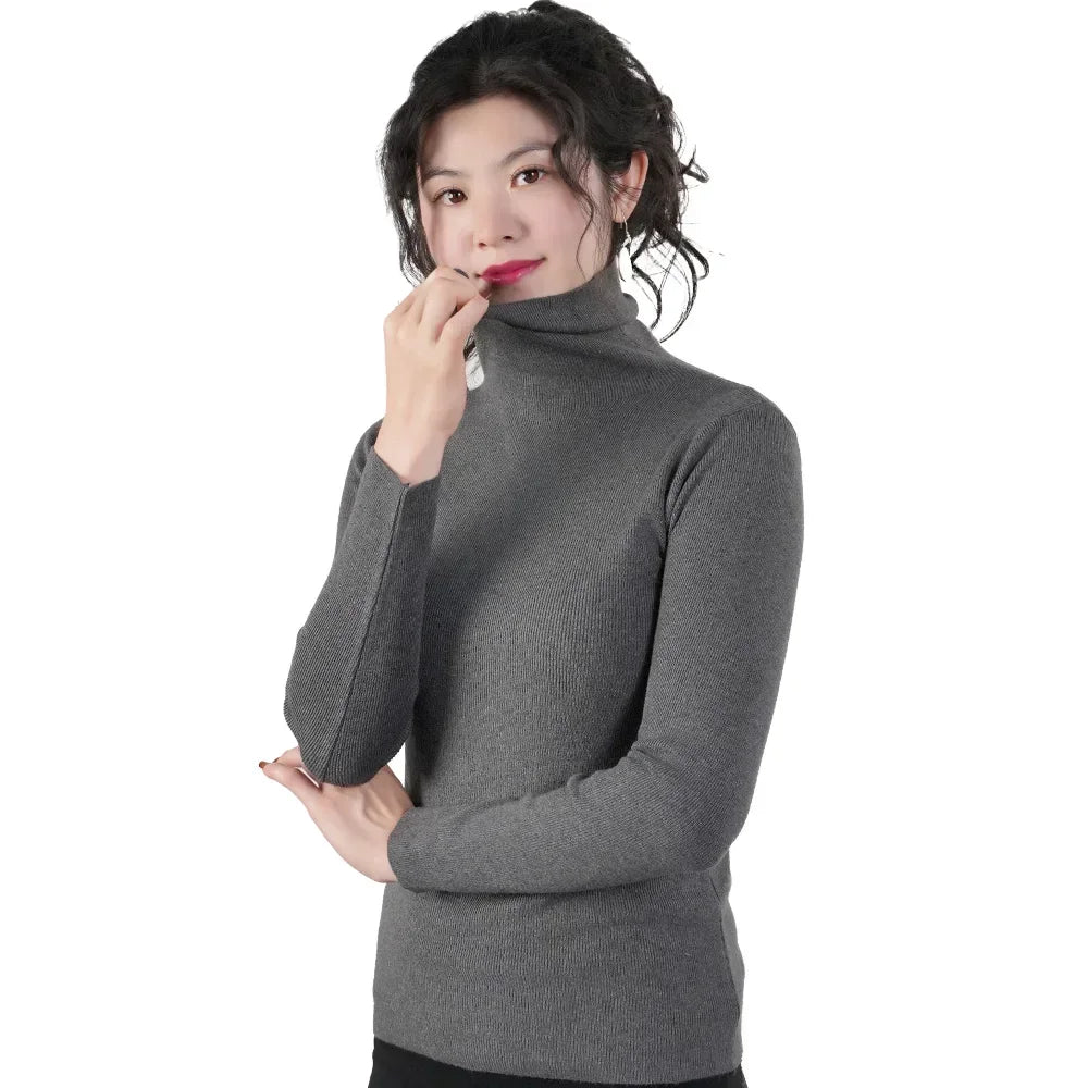 2025 Women Pullovers Turtleneck Sweater Solid Color Pile Neck Knitwear Autumn Winter Warm Jumper Tops Pull Femme Christmas Gift