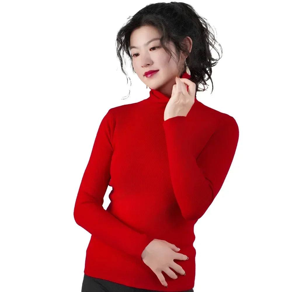 2025 Women Pullovers Turtleneck Sweater Solid Color Pile Neck Knitwear Autumn Winter Warm Jumper Tops Pull Femme Christmas Gift