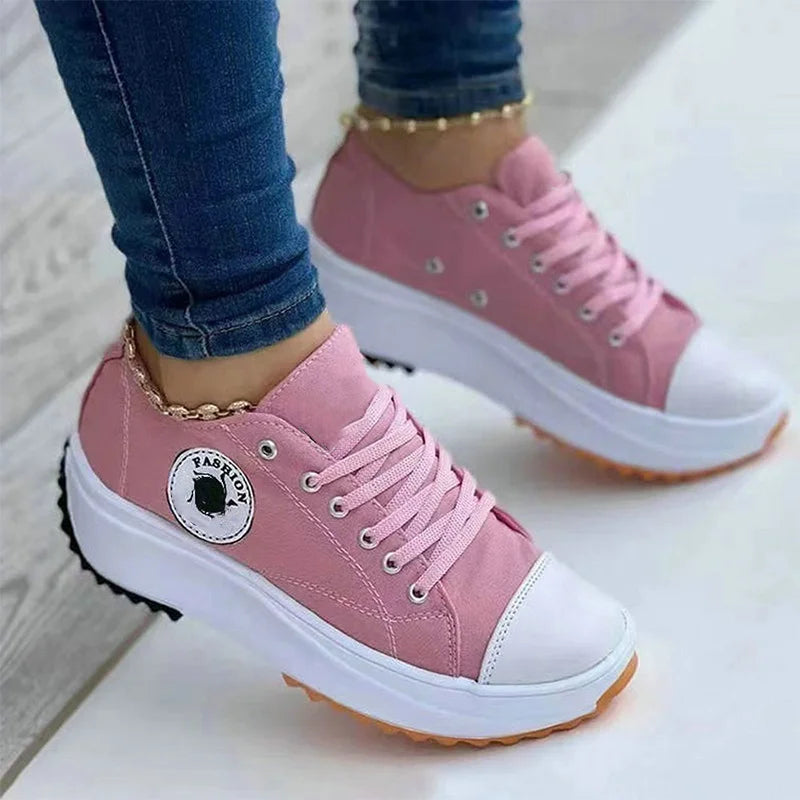 Women Patterned Canvas Sneakers Women's Casual Shoes 2025 Spring Autumn Flat Lace-up Shoes Zapatillas Mujer Chaussure Femme