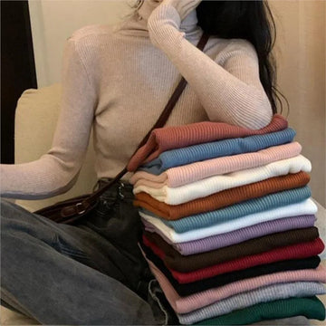 Women's Sweater Knitted Pullover Sweater Women New Sweaters Ladies Turtleneck Top Women Bottoming Jumper Winter Clothes Woman