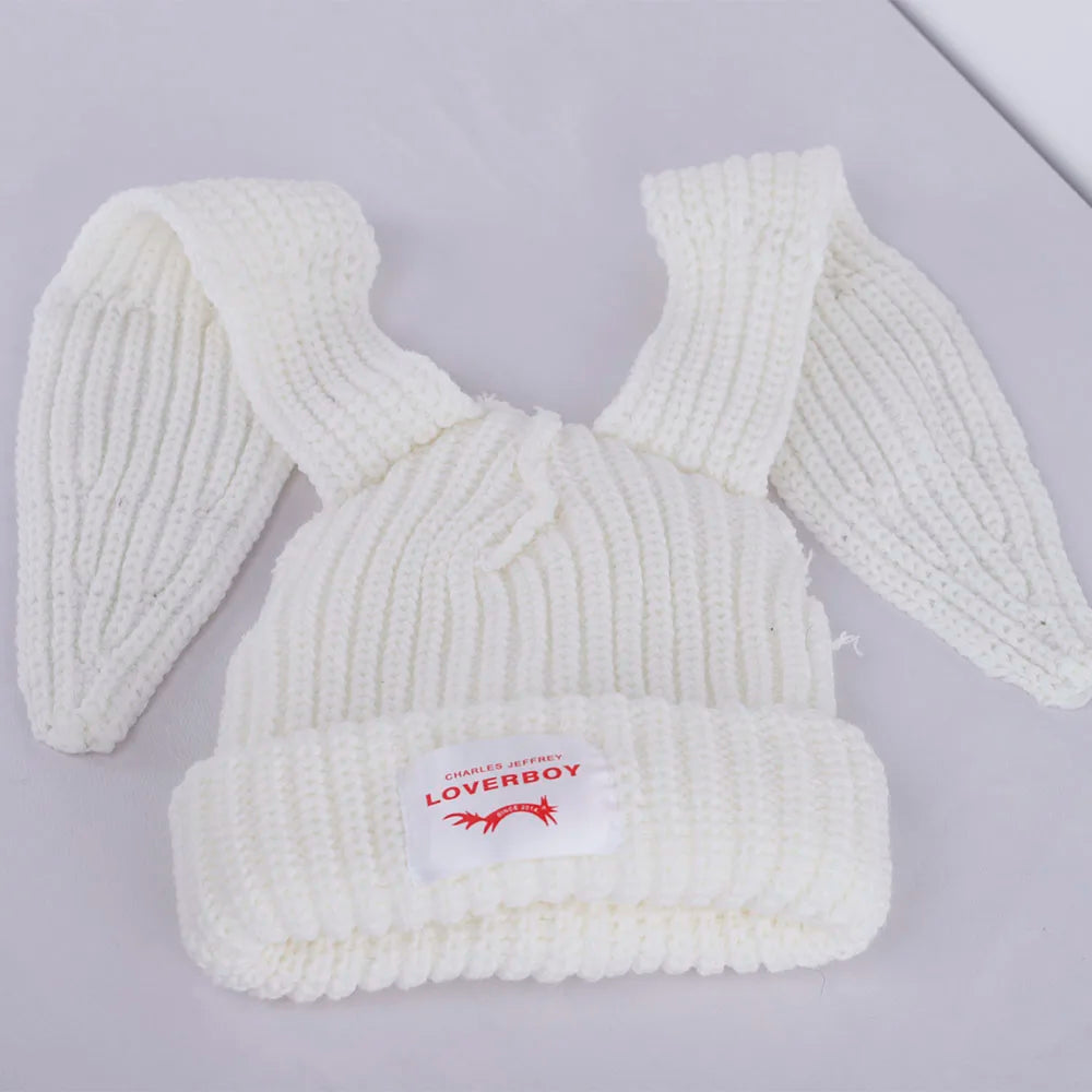 2022 Winter Skullies Cute Women Long ears  fox Hat Crochet Knitted Hat Costume Beanie Hats Women christmas Gift Hip-hop Cap