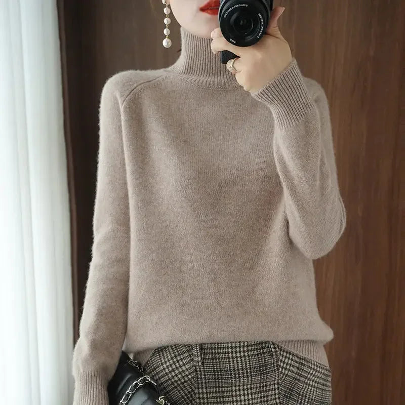 Turtleneck Pullover Fall/winter Cashmere Sweater Women Pure Color Casual Long-sleeved Loose Pullover Bottoming Women's