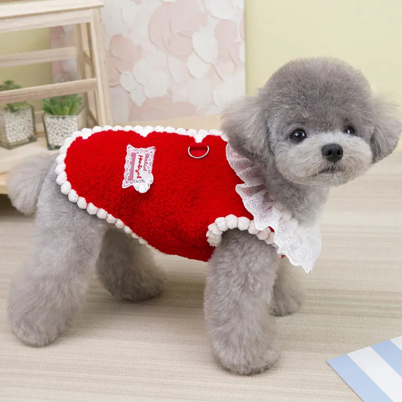 Sweet Dog Clothes Winter Pink Red Fleece Vest Jacket For Small Dogs Chihuahua Dachshund Pet Apparels Puppy Coat Jacket Outfit XL