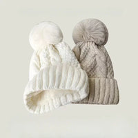Winter Twist Knitting Hats Warm Fur Pompom Thick Plush Cap Beanies Solid Ladies Versatile Ski Snow Skullies Beanies Velvet Hat