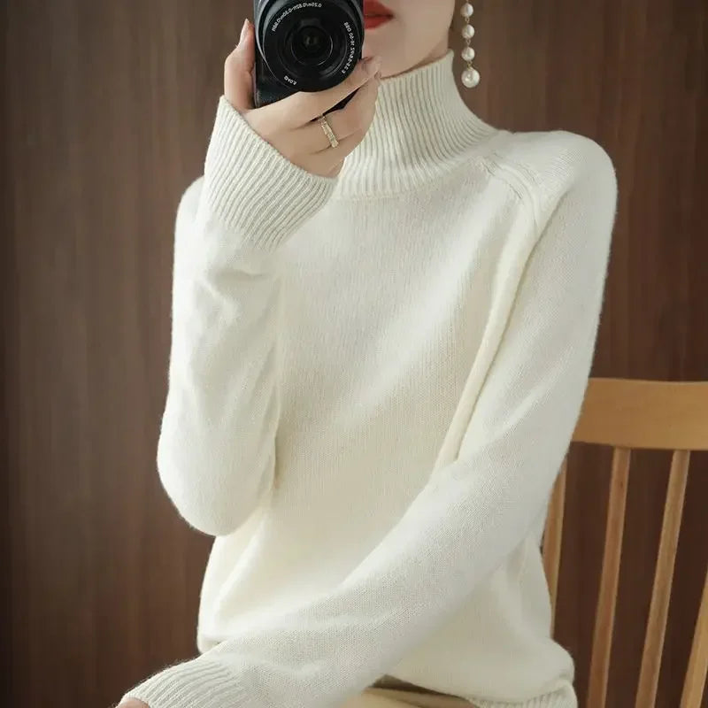 Turtleneck Pullover Fall/winter Cashmere Sweater Women Pure Color Casual Long-sleeved Loose Pullover Bottoming Women's