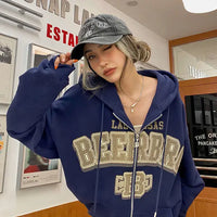 1Hoodies Women Retro Harajuku Hip Hop Jacket High Street Zip Up Hoodie Casual Loose Sweatshirt Clothes Y2K Tops oversized hoodie
