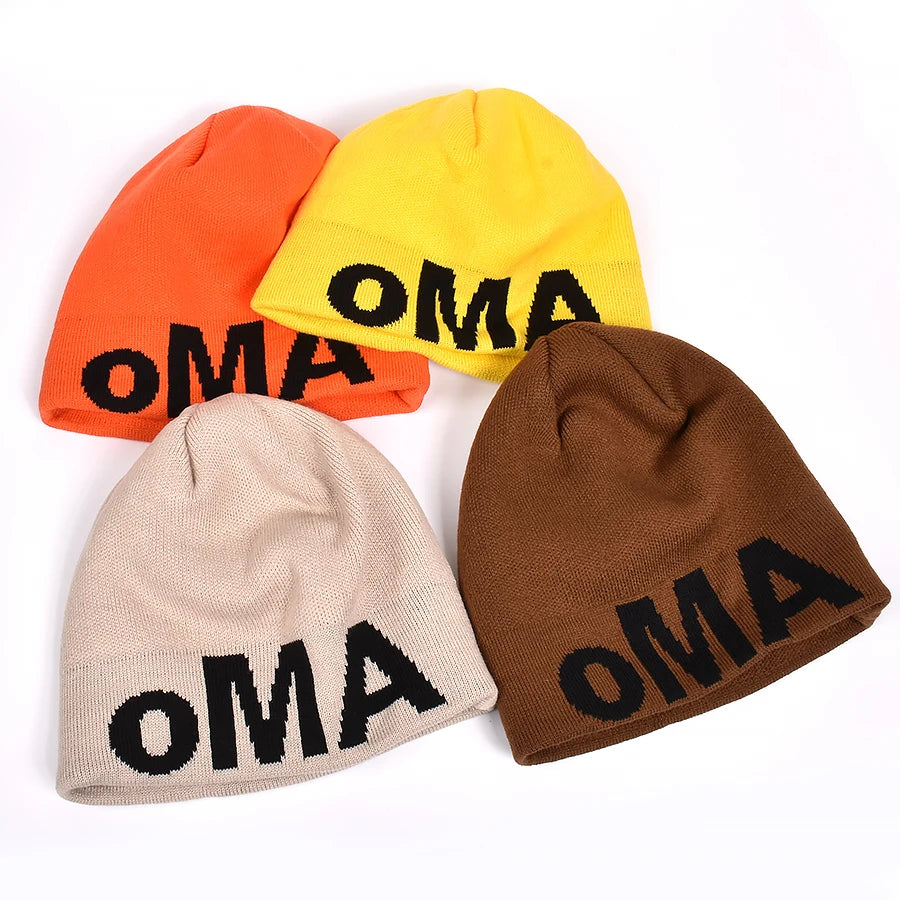 Warm Skate Fashion Simple Beanies Casual Versatile ins New Men Women American Style Jacquard OMA Letters Wool Knitted Hats