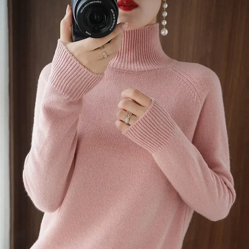 Turtleneck Pullover Fall/winter Cashmere Sweater Women Pure Color Casual Long-sleeved Loose Pullover Bottoming Women's