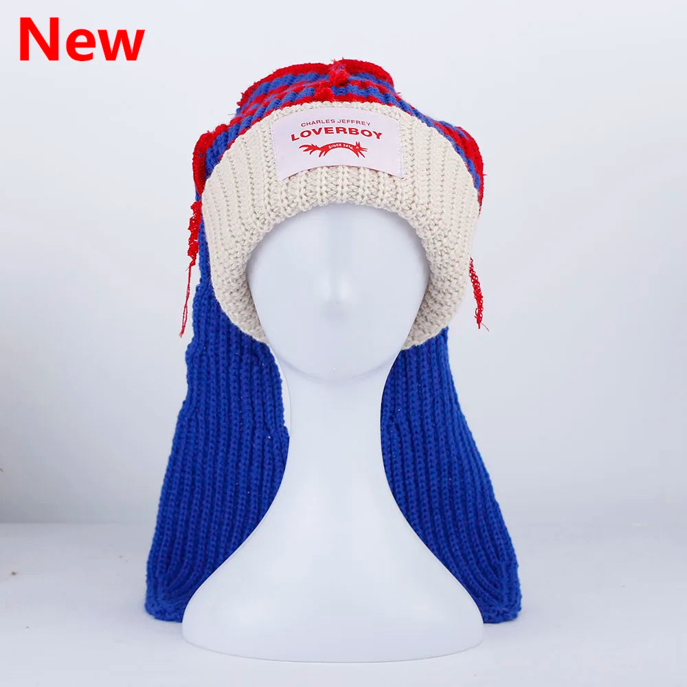 2022 Winter Skullies Cute Women Long ears  fox Hat Crochet Knitted Hat Costume Beanie Hats Women christmas Gift Hip-hop Cap